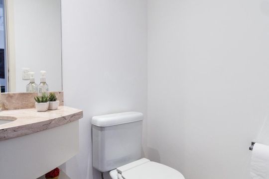 Para comprar um apartamento mobiliado com 3 quartos e varanda em Cidade Monções, venda com academia no condomínio. — Lavabo