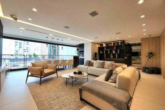 Venda de apartamento mobiliado com 3 suítes, piscina e churrasqueira no condomínio. — Sala