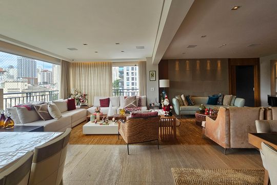 Compra de apartamento mobiliado em Água Branca, com 4 quartos e varanda gourmet. — Sala