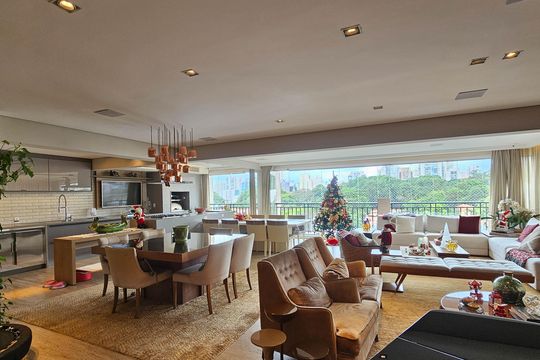 Compra de apartamento mobiliado em Água Branca, com 4 quartos e varanda gourmet. — Sala