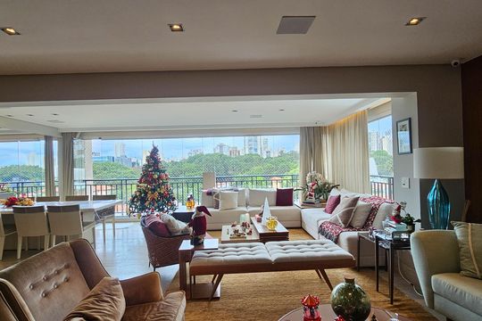 Compra de apartamento mobiliado em Água Branca, com 4 quartos e varanda gourmet. — Sala