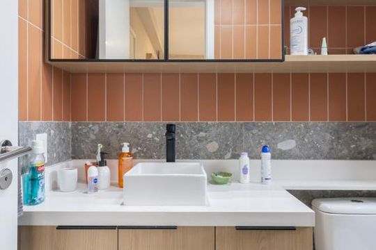 Comprar apartamento mobiliado com 3 quartos, varanda, piscina e churrasqueira no condomínio. — Banheiro da Suíte