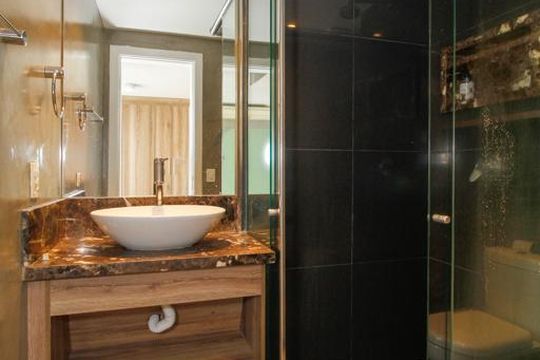 Apartamento para compra, 2 quartos, 1 suíte, closet, mobiliado. — Banheiro da Suíte